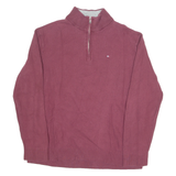 TOMMY HILFIGER Mens Jumper Maroon 1/4 Zip Tight Knit XL