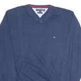 TOMMY HILFIGER Mens Jumper Blue V-Neck Tight Knit L