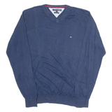 TOMMY HILFIGER Mens Jumper Blue V-Neck Tight Knit L
