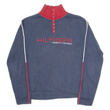 TOMMY HILFIGER Womens Jumper Blue Button Neck Tight Knit XL