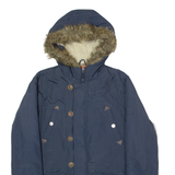 EST. 1972 Faux Fur Trim Mens Parka Coat Blue Hooded S