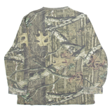 BREAK UP INFINITY Camouflage Mens T-Shirt Green Long Sleeve Button Neck L