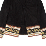 Western Inspired Womens Blazer Jacket Black Faux Suede Fair Isle S