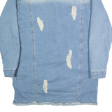 DILVIN Distressed Womens Sherpa Lined Denim Jacket Blue UK 12