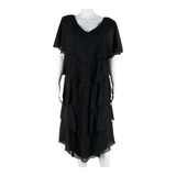 JUSTIN DAVID Womens Day Dress Black Short Sleeve Midi L