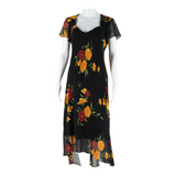 MENU Womens Day Dress Black Floral Short Sleeve Hi-Low S