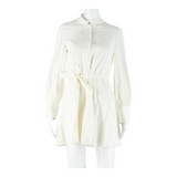 ZARA Belted Womens Day Dress White Long Sleeve Short S