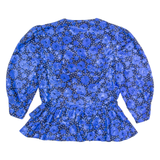 SPORTING DRESS Womens Printed Blouse Blue V-Neck Puff Sleeve Floral UK 14