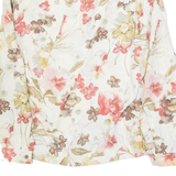 Womens Printed Blouse Cream V-Neck Long Sleeve 90s Floral UK 12