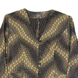 Womens Blouse Brown V-Neck Long Sleeve Crazy Pattern M
