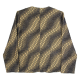 Womens Blouse Brown V-Neck Long Sleeve Crazy Pattern M