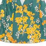 Womens Printed Blouse Green V-Neck Long Sleeve Floral M