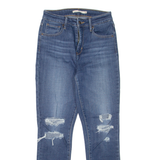 LEVI'S 721 High Rise Distressed Womens Jeans Blue Slim Skinny W26 L27