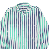 SIMON JERSEY Mens Shirt Green Striped Long Sleeve L