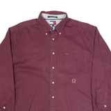 TOMMY HILFIGER Mens Plain Shirt Maroon 90s Long Sleeve L