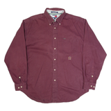 TOMMY HILFIGER Mens Plain Shirt Maroon 90s Long Sleeve L