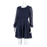 WHISTLES Womens Skater Dress Blue Silk Polka Dot Long Sleeve Knee Length UK 8