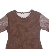 Rhinestone Glitter Butterfly Womens Blouse Brown M