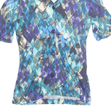 RAFFAEL Womens Printed Blouse Blue V-Neck Viscose Geometric M