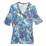 RAFFAEL Womens Printed Blouse Blue V-Neck Viscose Geometric M