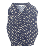EDEN AND OLIVIA Sheer Belted Womens Printed Blouse Blue 3/4 Sleeve Spotted M