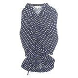 EDEN AND OLIVIA Sheer Belted Womens Printed Blouse Blue 3/4 Sleeve Spotted M