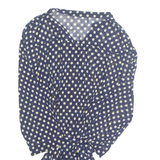 EDEN AND OLIVIA Sheer Belted Womens Printed Blouse Blue 3/4 Sleeve Spotted M