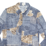 CHRIS LINE Sheer Womens Printed Shirt Blue Collared Crazy Pattern UK 16