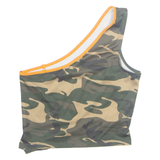 JENNYFER Womens Printed Top Green One Shoulder Camouflage M