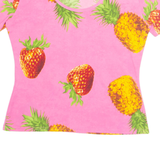 VERA FINZI Pineapple Strawberry Womens Printed Top Pink Crazy Pattern XL