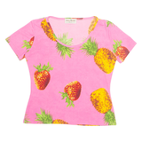 VERA FINZI Pineapple Strawberry Womens Printed Top Pink Crazy Pattern XL