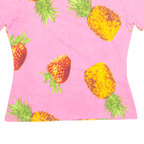 VERA FINZI Pineapple Strawberry Womens Printed Top Pink Crazy Pattern XL