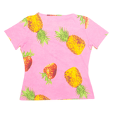 VERA FINZI Pineapple Strawberry Womens Printed Top Pink Crazy Pattern XL