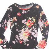 MATERIAL GIRL Womens Printed Bodysuit Black Long Sleeve Nylon Floral M
