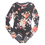 MATERIAL GIRL Womens Printed Bodysuit Black Long Sleeve Nylon Floral M
