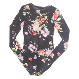 MATERIAL GIRL Womens Printed Bodysuit Black Long Sleeve Nylon Floral M
