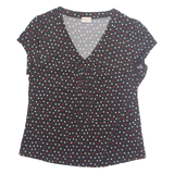 BIAGGINI Womens Printed Blouse Black V-Neck Spotted 2XL
