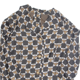 Womens Printed Shirt Black Collared 3/4 Sleeve Geometric M