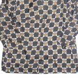 Womens Printed Shirt Black Collared 3/4 Sleeve Geometric M