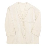 Embroidered Womens Shirt Cream Collared Long Sleeve L