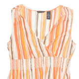 NEW YORK COMPANY Womens Printed Blouse Orange V-Neck Sleeveless Nylon Striped L