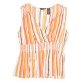 NEW YORK COMPANY Womens Printed Blouse Orange V-Neck Sleeveless Nylon Striped L