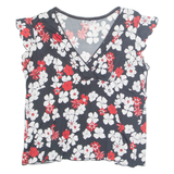 SELF-ESTEEM Womens Printed Blouse Black V-Neck Floral XL