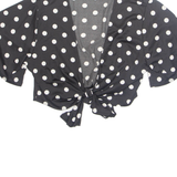 AMISU Cropped Womens Wrap Top Black V-Neck Polka Dot XL