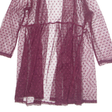SHANNON FORD NEW YORK Sheer Womens Kimono Blouse Purple 3/4 Sleeve Spotted M