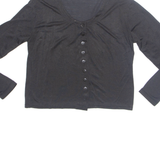 SOLOLA Button Up Womens Blouse Black Long Sleeve M