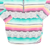 Rhinestone Lace Womens Printed Top Green Long Sleeve Striped M