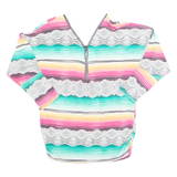 Rhinestone Lace Womens Printed Top Green Long Sleeve Striped M