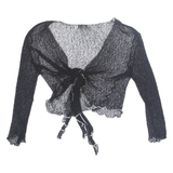 IKAT Womens Wrap Blouse Black V-Neck 3/4 Sleeve S