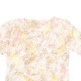 Tie-dye Womens Printed Blouse Beige Button Neck Crazy Pattern XL